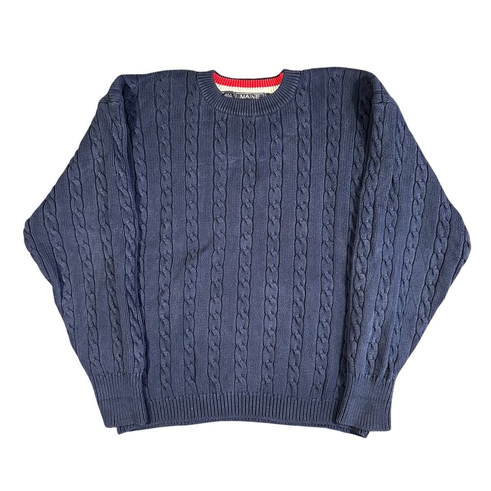 Vintage Maine New England Cable Knit Heavyweight Crewneck Sweater Mens Large